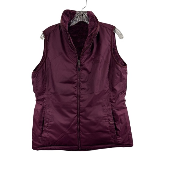 The North Face Women’s Reversible Vest Burgundy Full Zip Fur Jacket Sz Large - Picture 5 of 12